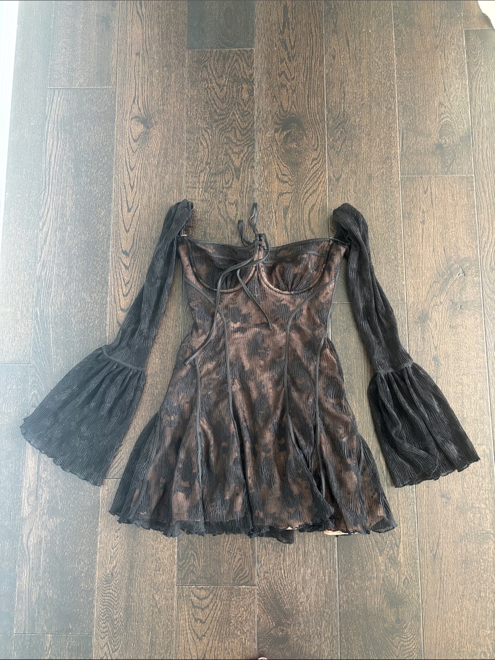 House of CB Black Lace Mini Dress with Flared Sleeves